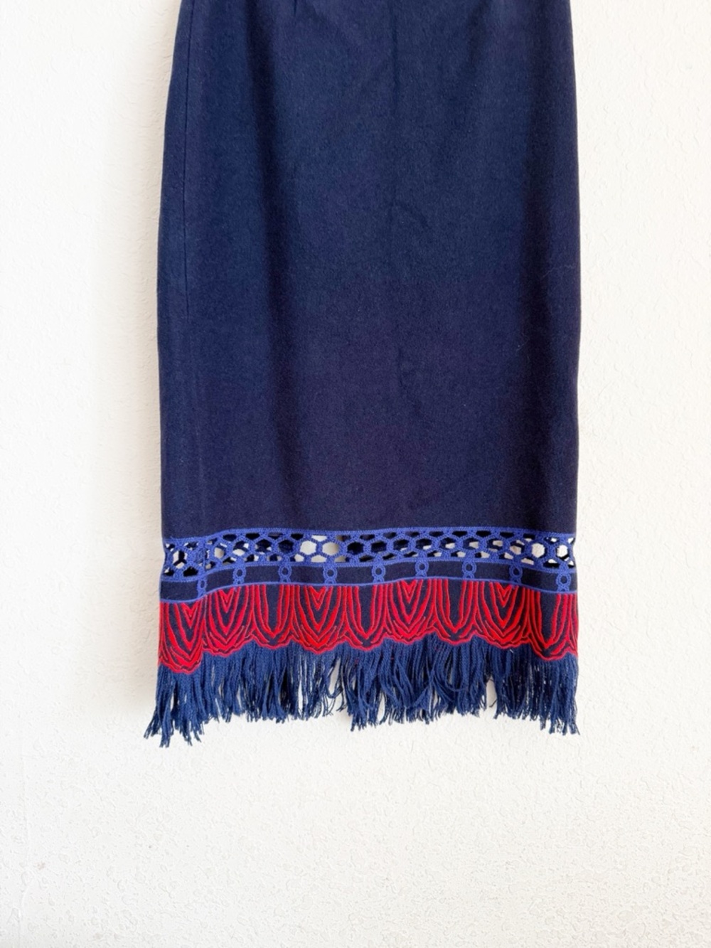 Hunter Bell Rivington Wool Blue Fringe Midi Skirt Size 2 - Picture 3 of 7